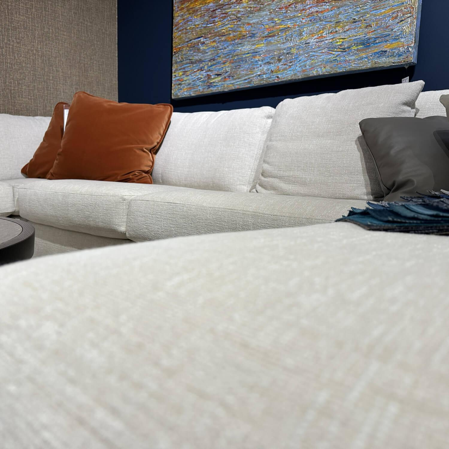 Bielefelder Werkstätten - Eckkombination Inspiration A Stoff Husse Lance Beige Grau Holzfuß Standard Wengefarbig Gebeizt ohne andersfarbige Kissen - 5