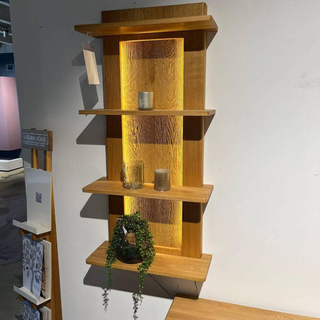 Natura - Wandregal Hillsboro Wildeiche Massiv Geölt Mit Beleuchtung - 5