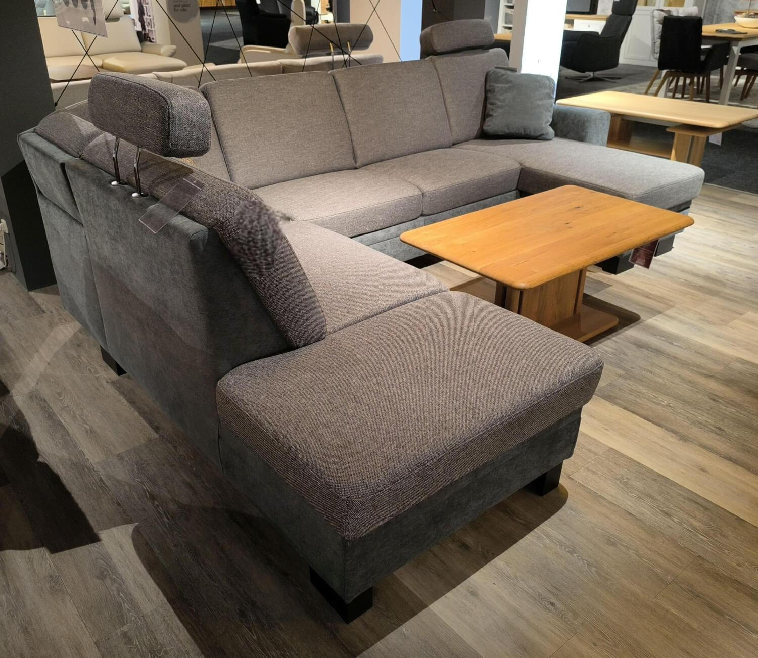 Zehdenick - Wohnlandschaft Cleveland S Stoff Unica Steel Und Vera Steel Grau Fuß Buche Schwarz Inklusive Kissen - 5