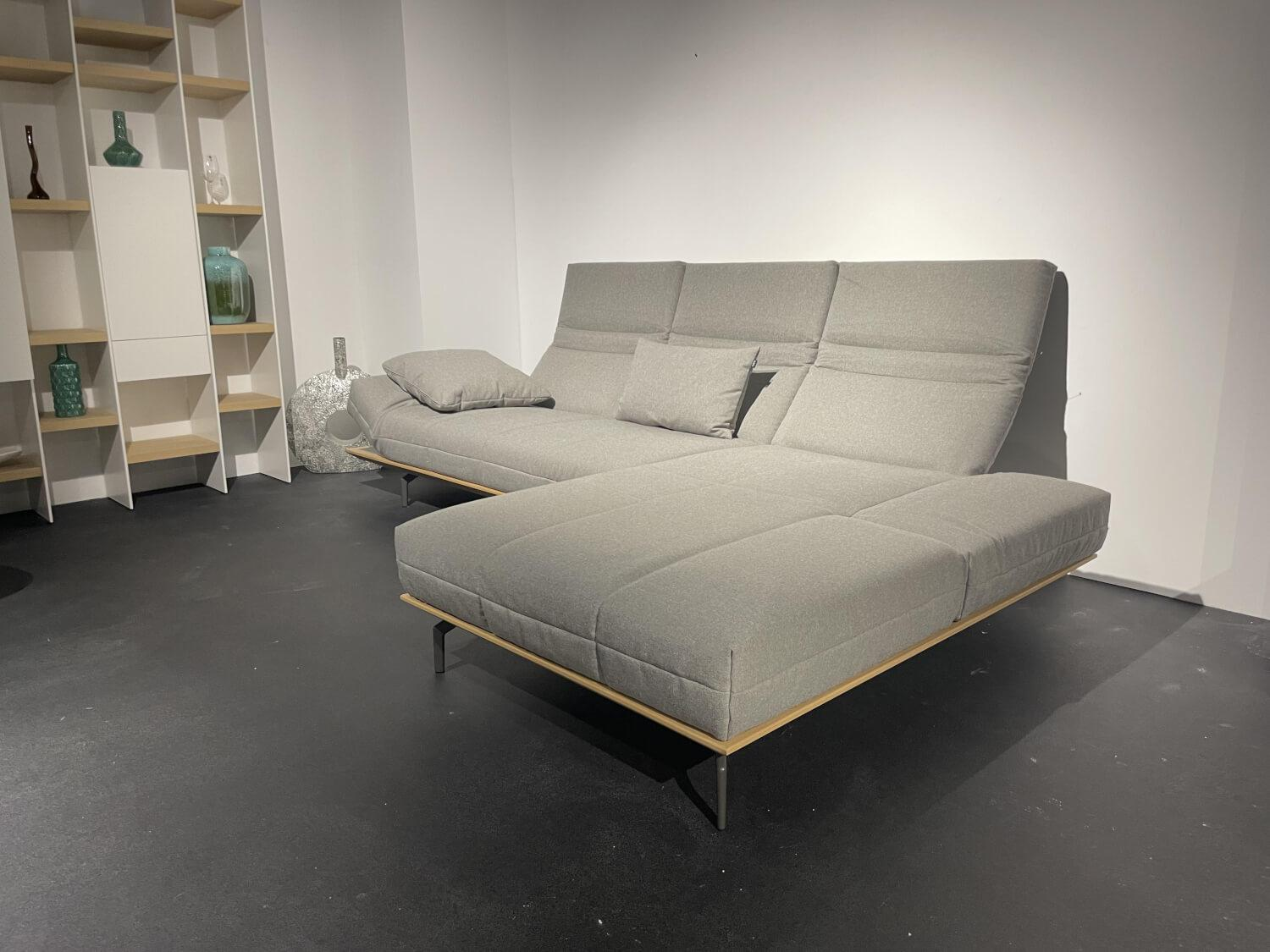 Hülsta - Ecksofa HS 420 Stoff 034 32 Signalgrau Grau Füße Aluminium Schwarz Mit Kissen - 4