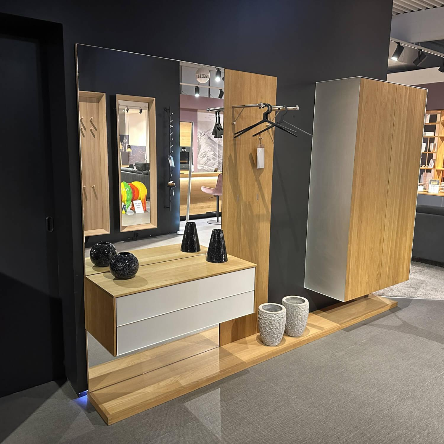 Team 7 - Garderobe Eiche Naturöl Und Glas Pearl Weiß Inklusive 4 Schuhfächer Aus Holz - 11
