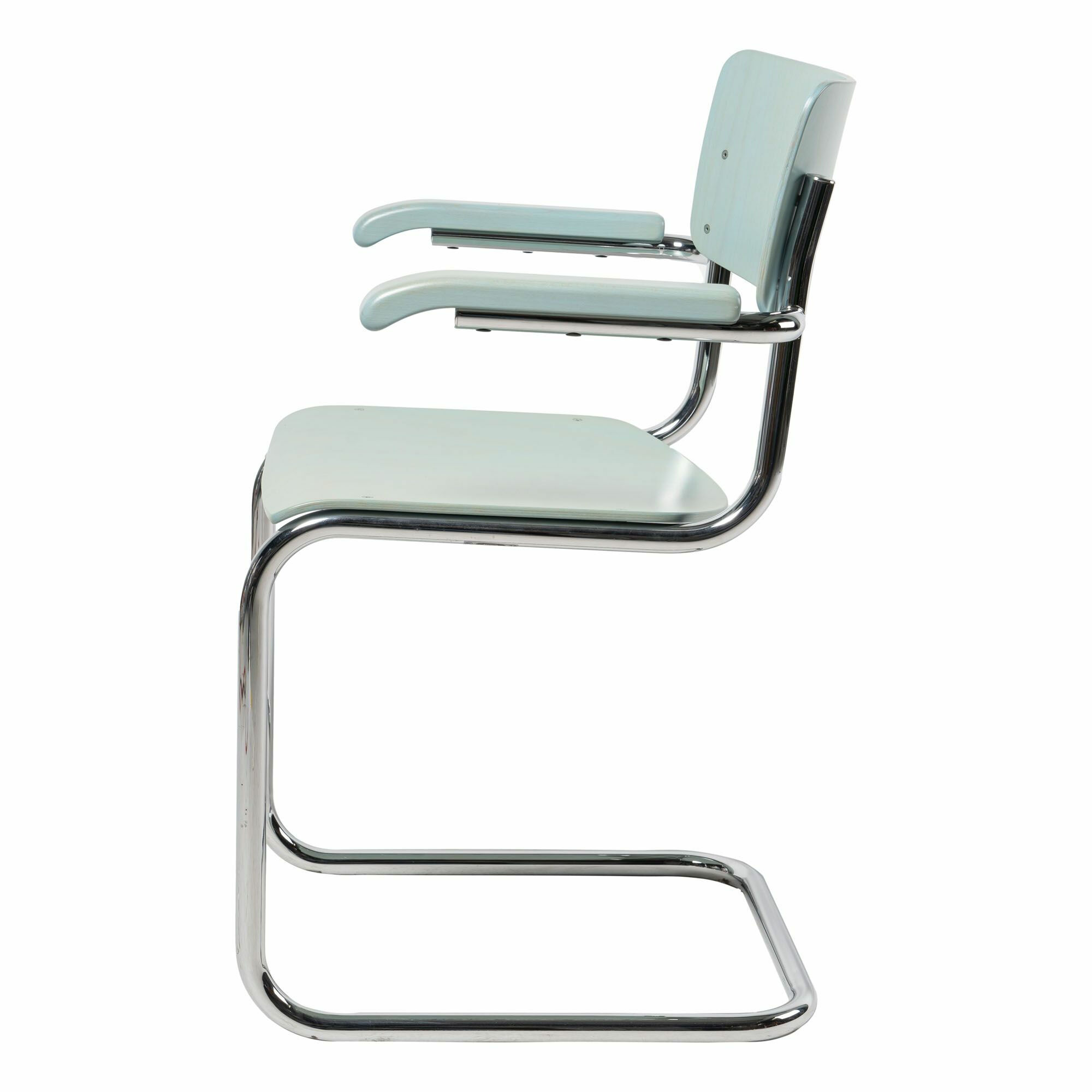 Thonet - Freischwingerstuhl S 43 F Mit Armlehnen Buche Gebeizt Himmelblau TP250 NCS-S-1030-B Gestell Verchromt - 4