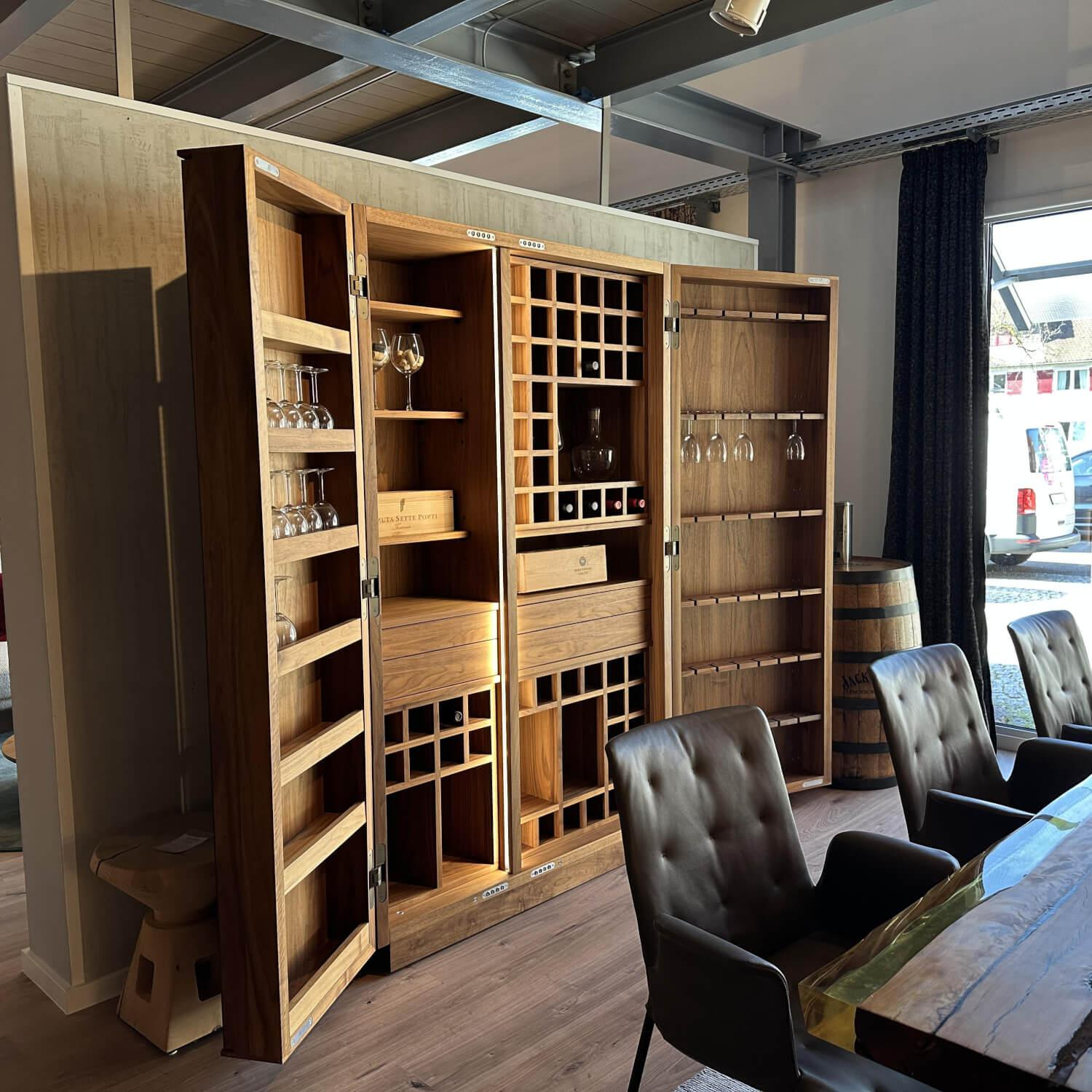 Riva1920 - Schrank Cambusa Wine Nussbaum Massiv Geölt Akzent Eisen Irondust Lackiert Mit LED Beleuchtung - 12