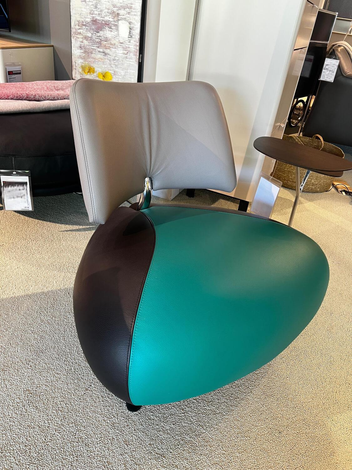 Leolux - Sessel Pallone Pa Sitz Leder Leder Senso Lagoon Blau Chocolate Braun Rücken Senso Mist Grau Füße Stahl Verchromt - 2