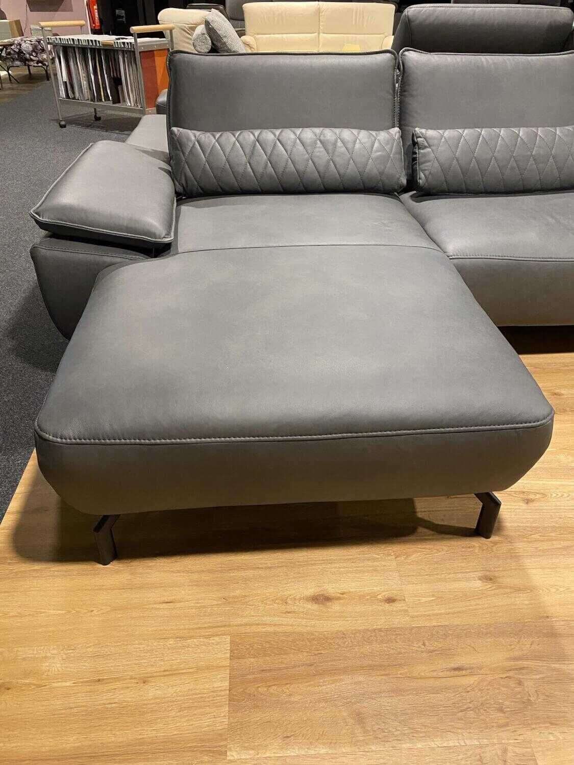 Musterring - Ecksofa MR 270 Leder 60 Cloudy Schiefer Grau mit Kopfstütze und 5 Kissen - 4