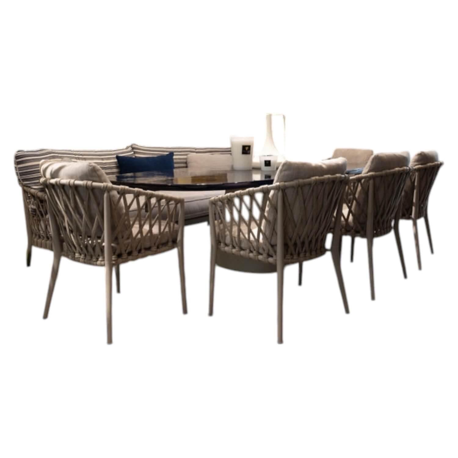 B&B Italia - Outdoor Gruppe Allure Tisch Steinzeug Ozeanblau Gestell Zement Grau Sitzbank Und Stuhl Erica Geflecht Und Gestell Tortora Grau - 1