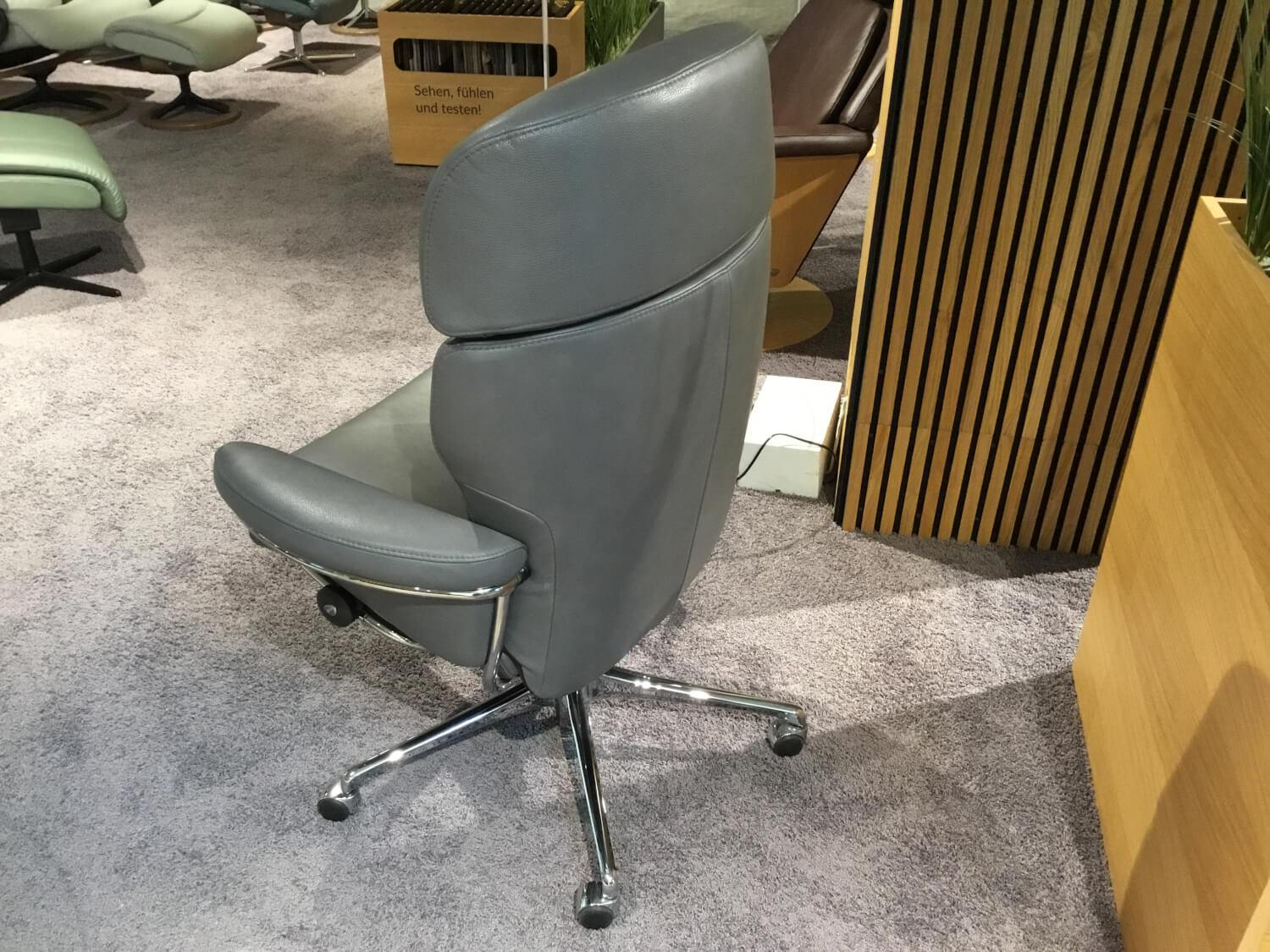 Stressless - Relaxsessel Rome Home Office Leder Cori 091 Grey 79 Grau Gestell Metall Chrom - 4