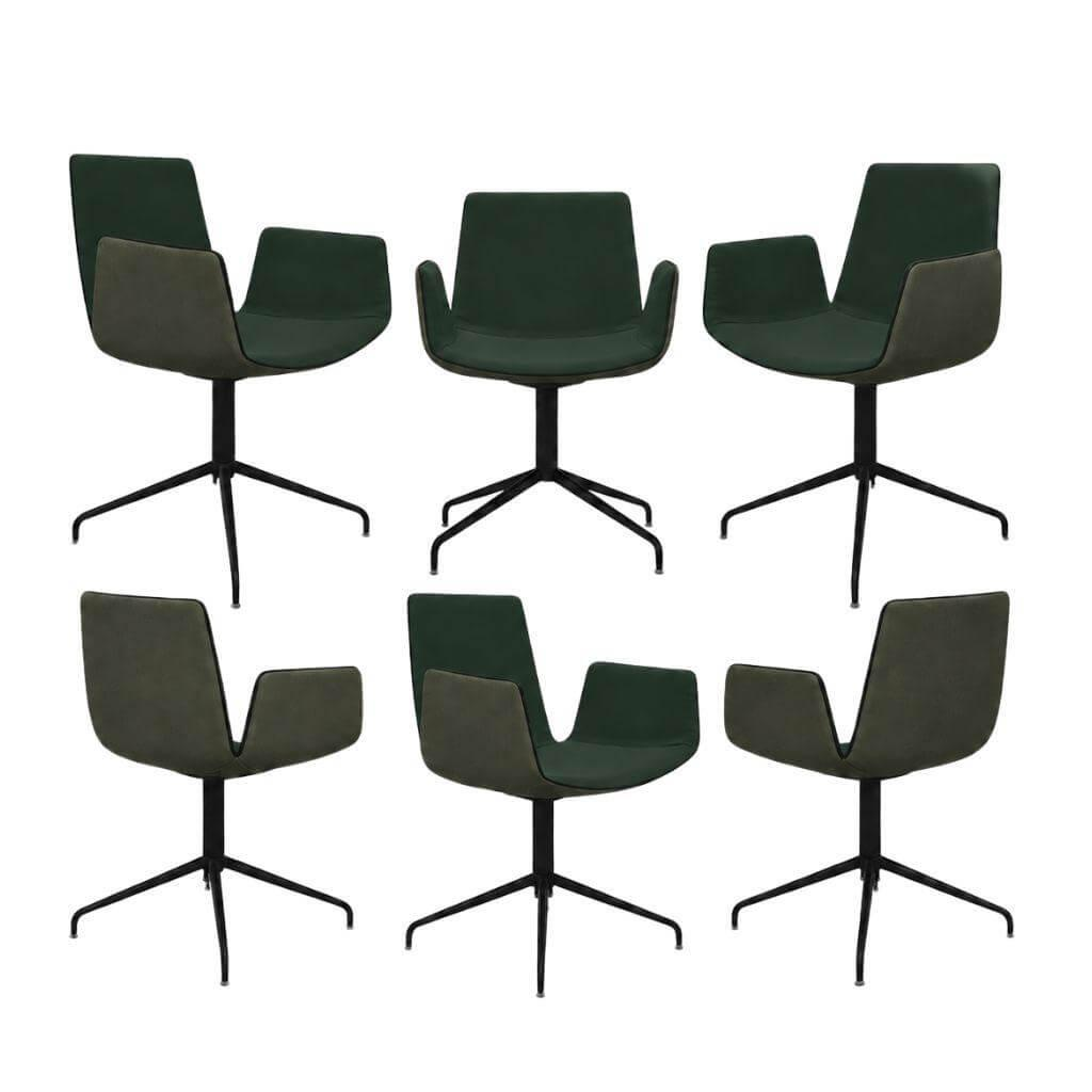 Freifrau - 6er-Set Armlehnstuhl Amelie High Leder Innen Adora Jade Grün Außen Leder Muscat Jade Grün Gestell Sternfuß Metall Schwarz Matt - 1
