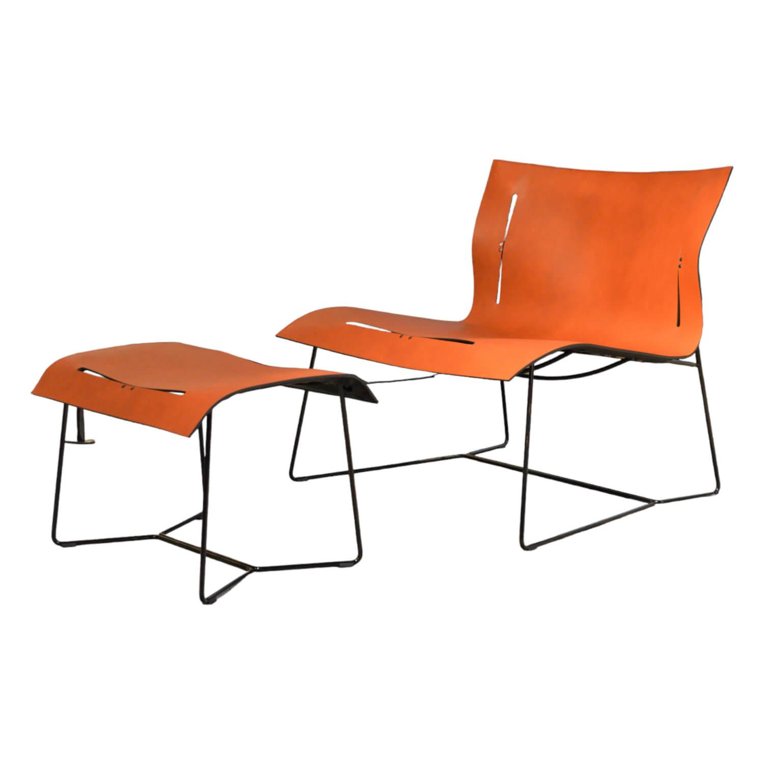 Walter Knoll - Sessel Cuoio Lounge Chair Leder Saddle Sherry Braun mit Hocker - 1