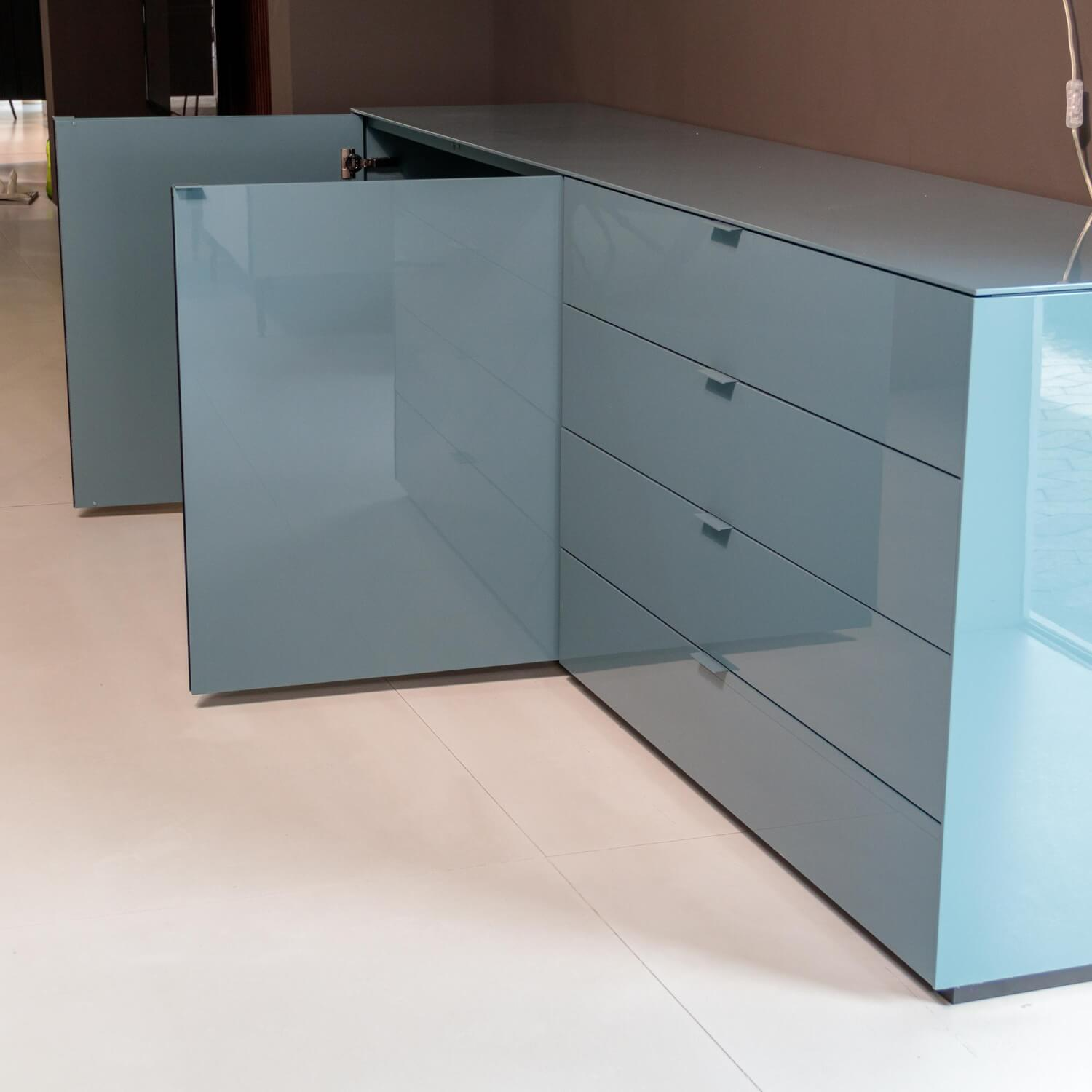 Kettnaker - Sideboard Lack Hochglanz Graublau Glasfachboden Rauchglas Klar - 5