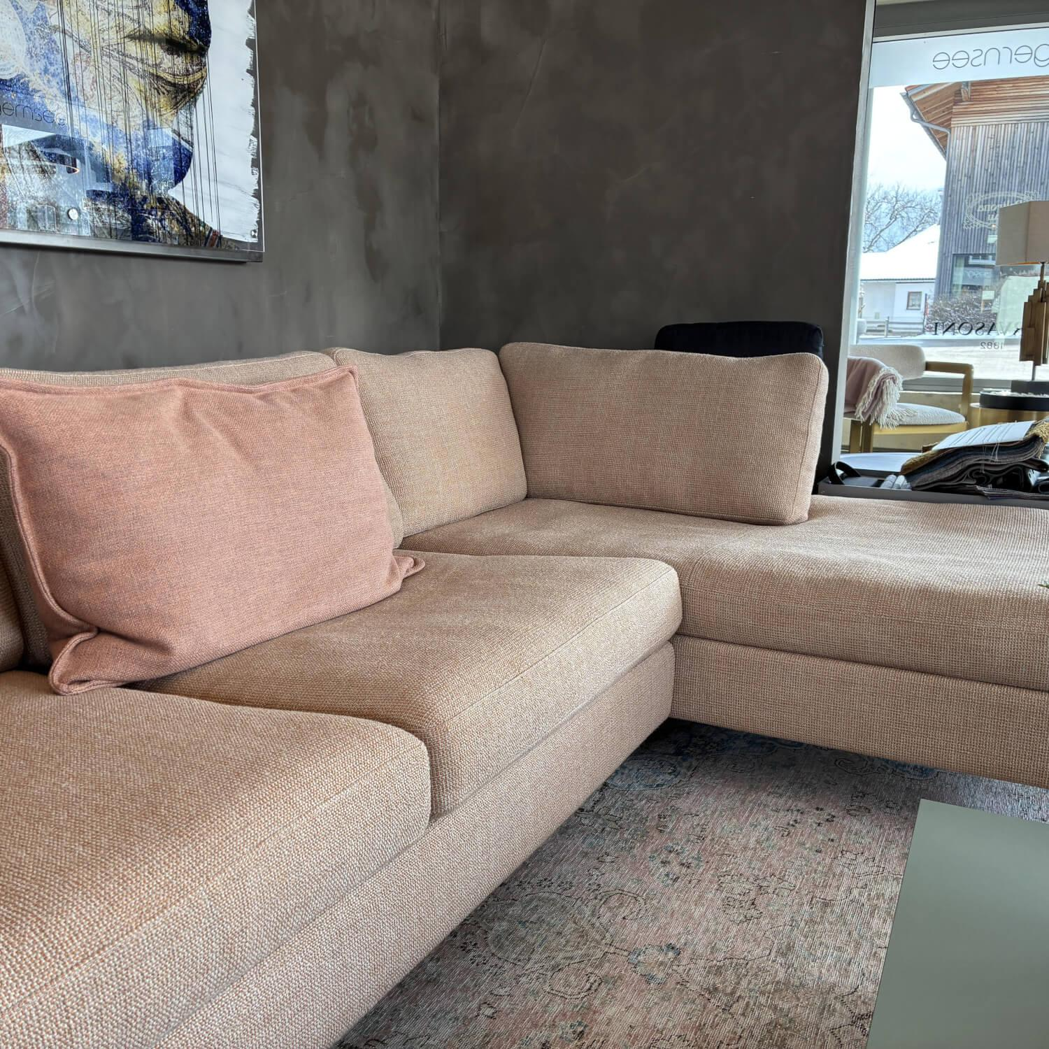 COR - Ecksofa Conseta Stoff 8186 Aprikose Rosa Füße Metall Rosa Lackiert Inklusive Kissen - 4