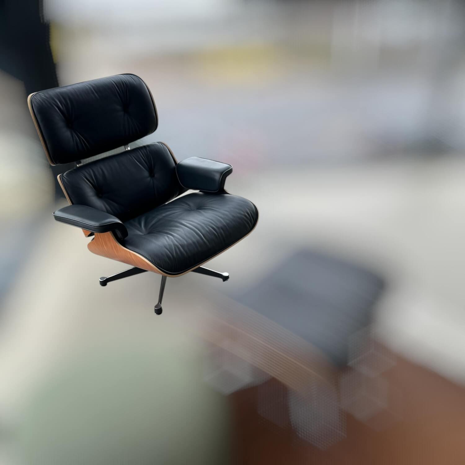 Vitra - Sessel Lounge Chair Leder Premium F Nero Schwarz Schale Santos Palisander Gestell Fuß Poliert Seiten Schwarz neue Maße - 4