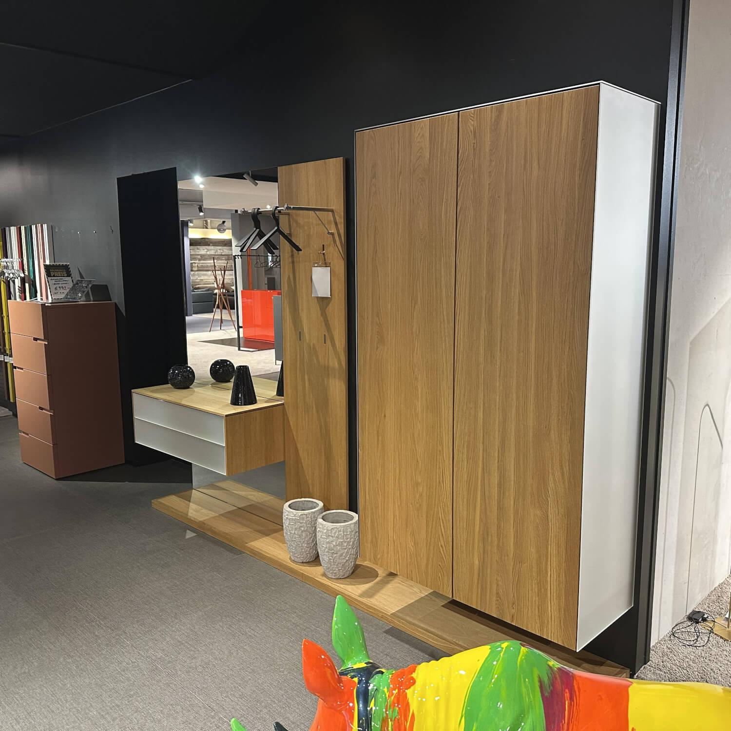 Team 7 - Garderobe Eiche Naturöl Und Glas Pearl Weiß Inklusive 4 Schuhfächer Aus Holz - 3