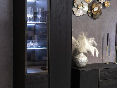 Hülsta - Hangelement Persis Massief eiken antraciet Reliëfglas antraciet Metalen frame roestvrij staal Met verlichting - 7