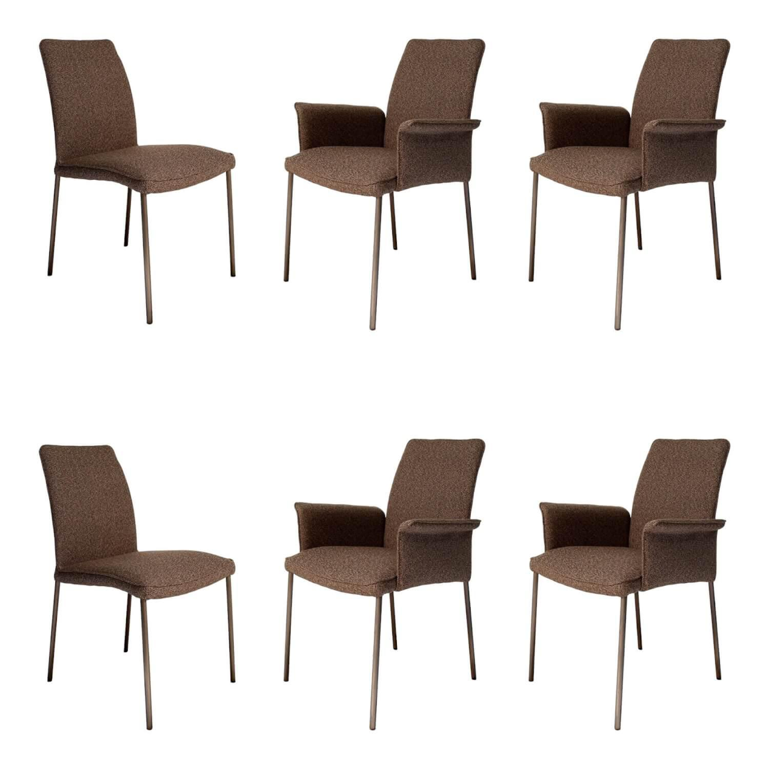 Christine Kröncke - 6er-Set Stuhl Jaro Stoff Mateo 021 Roccia Braun Gestell Vierfuß Metall Rauch Matt Braun Pulverbeschichtet - 1