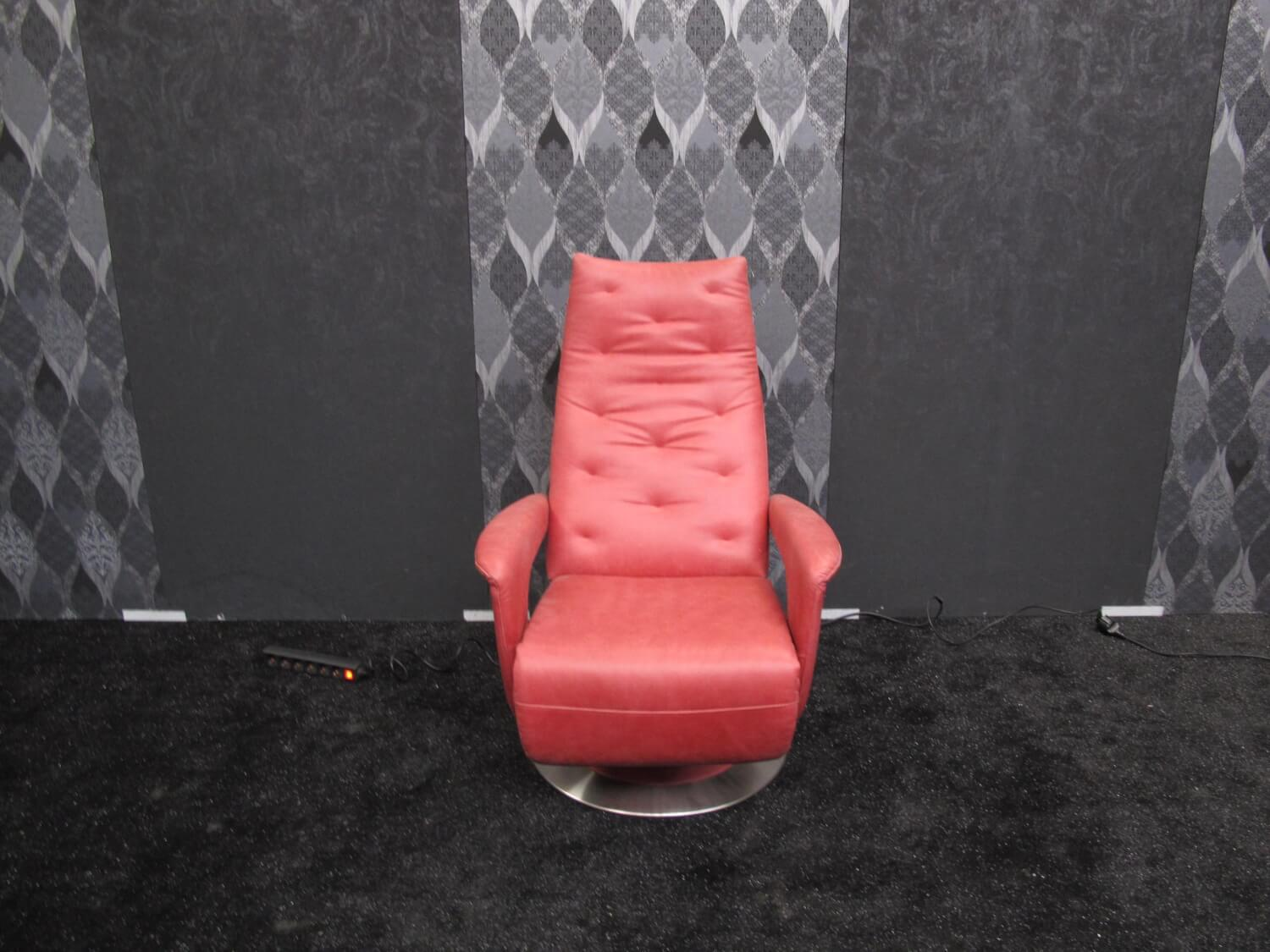 Design Sessel Paris Leder Strawberry Rot Sternfuß Edelstahl mit Elektrischer Relaxfunktion