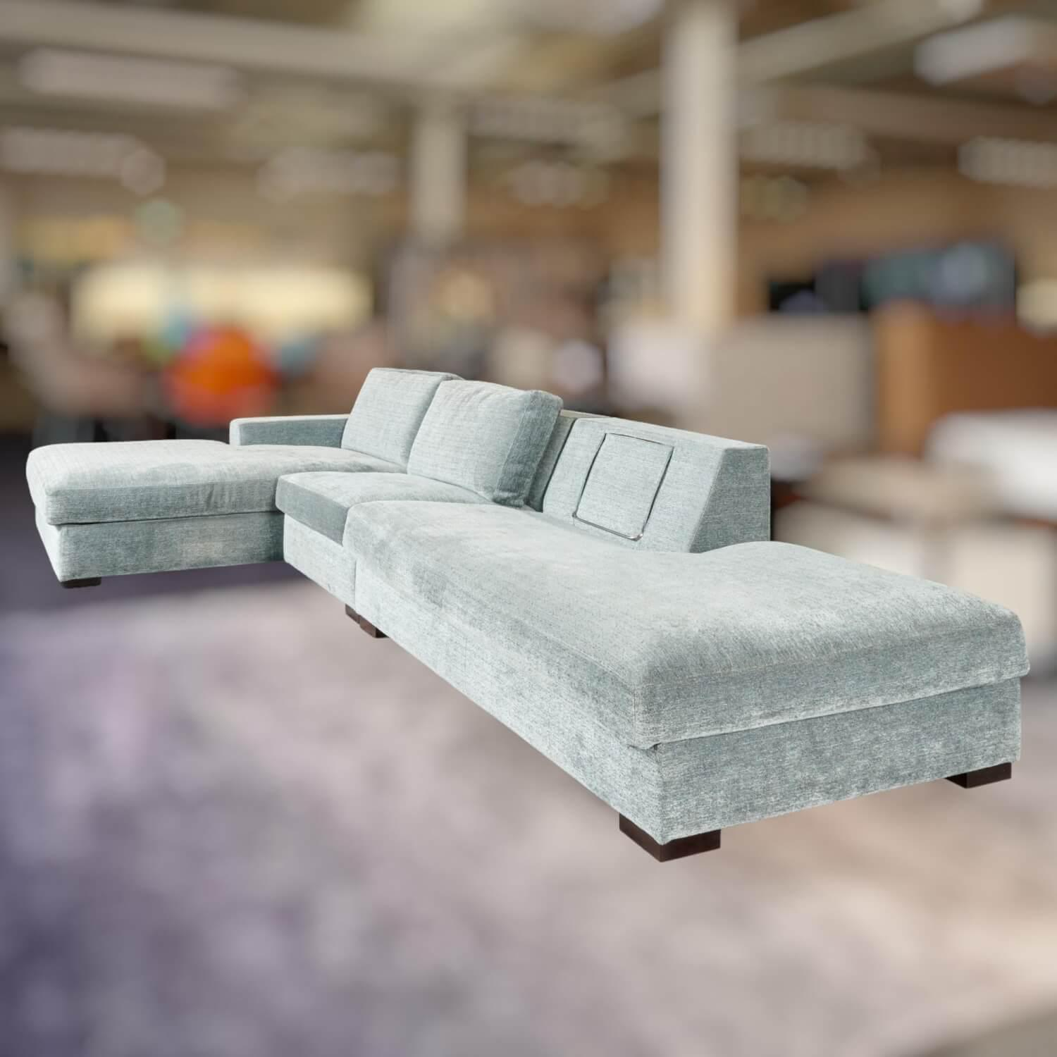 Bielefelder Werkstätten - Ecksofa Inspiration Stoff France BW1754 151 Blau Grau Füße Holz Braun Mit Nackenbügel Und Funktionskissen - 10
