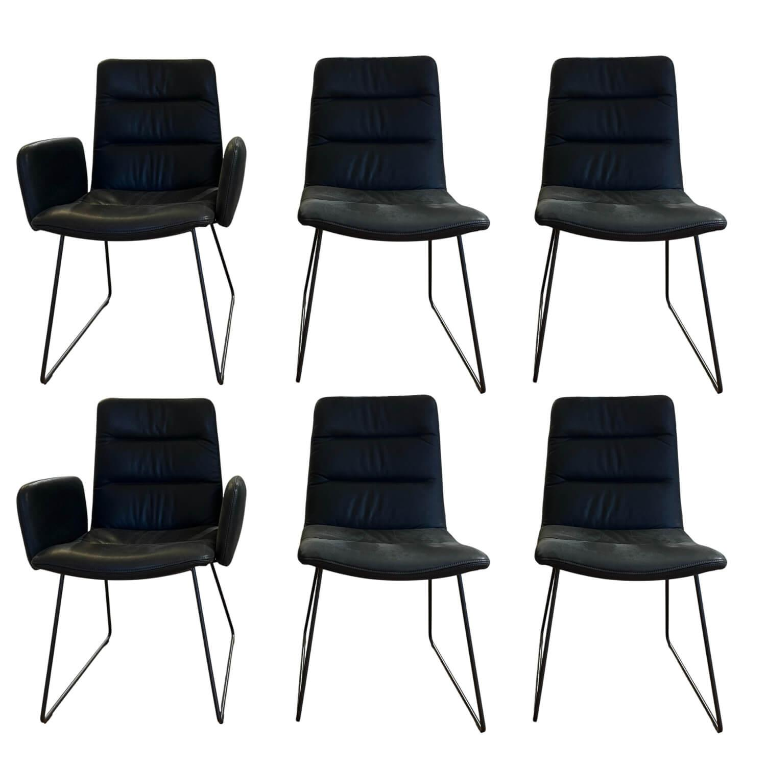 KFF - 6er Set Stuhl Leder Rawhide Black 356 Schwarz Grau Gestell Struktur Anthrazit M23 - 1