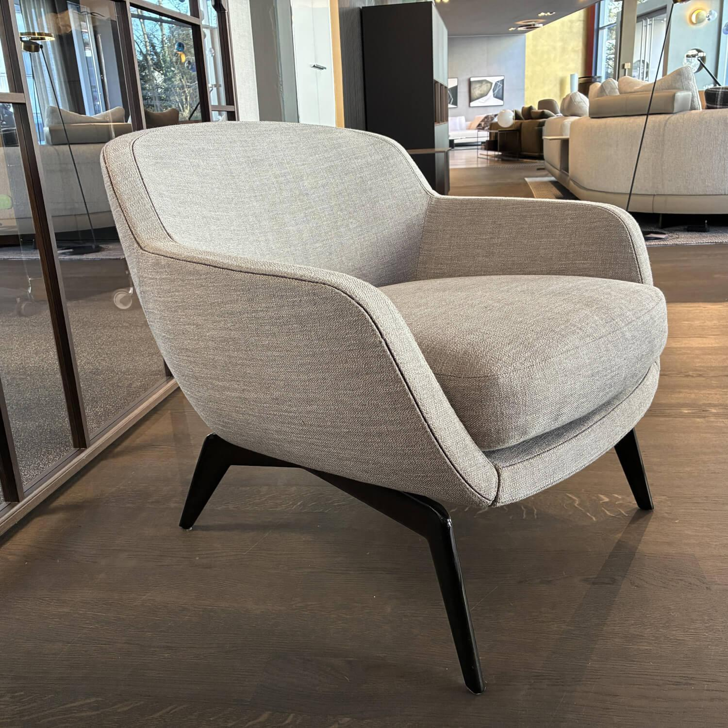 Minotti - Armlehnsessel Belt Stoff Dry 03 Argento Grau Gestell Aluminium Brandy Braun Glänzend Lackiert - 4