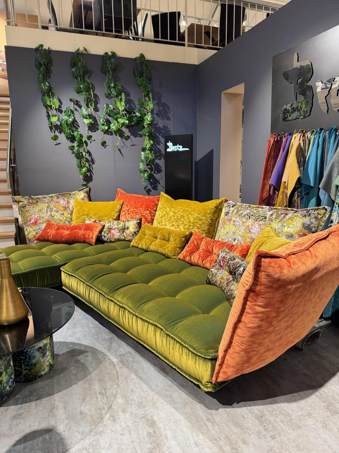 Bretz - Ecksofa Ohlinda Stoff Midsummer Olive Gold Orange Gobelin Grün Gelb Orange - 4