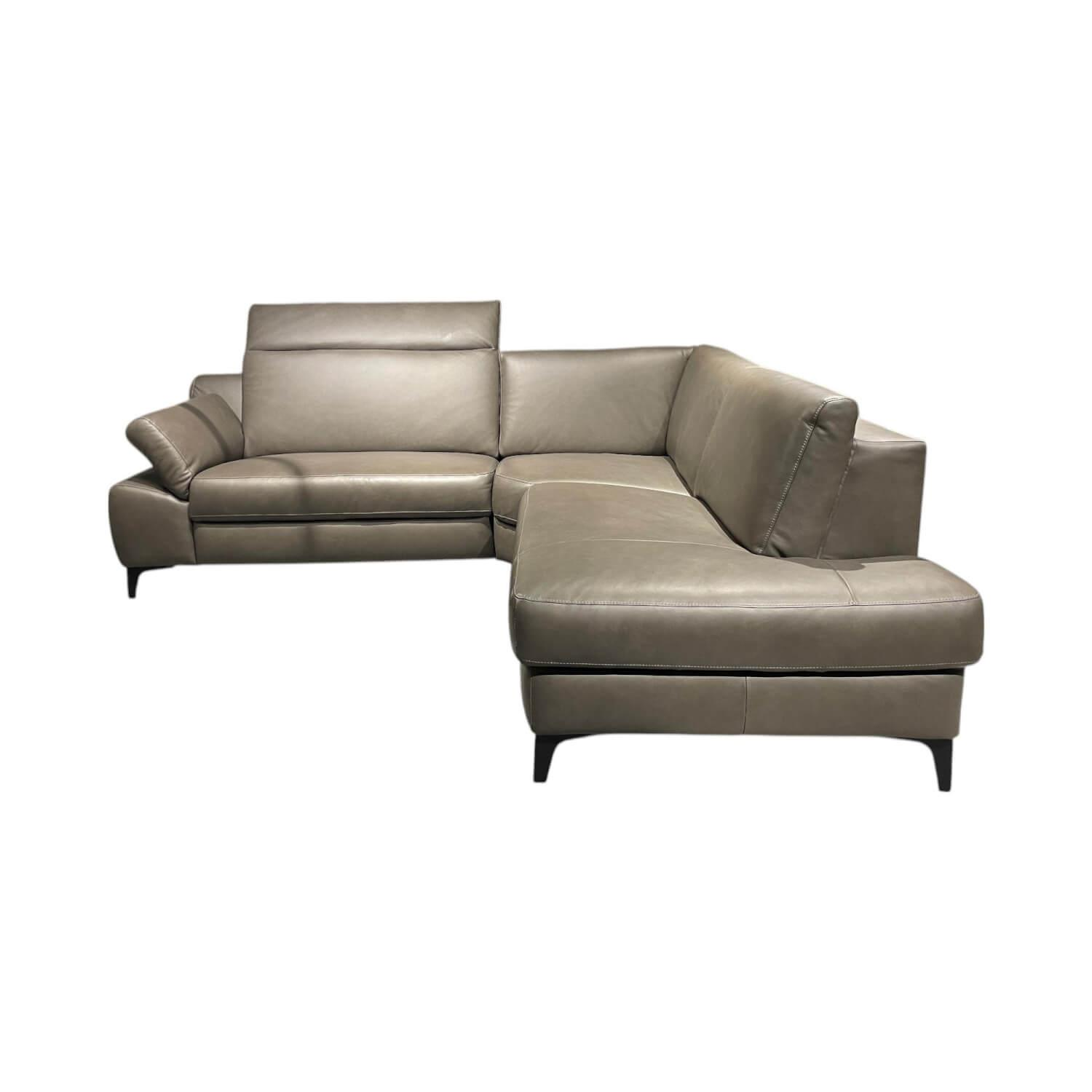 Rom - Ecksofa MR 9120 R Leder Kenia Grey Grau Füße 01BL Black Schwarz - 1