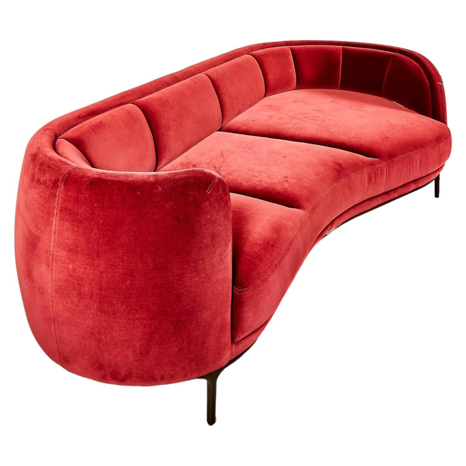 Sofa Vuelta Lounge Bezug Stoff Velvet Bordeaux Rot Füße Bronze