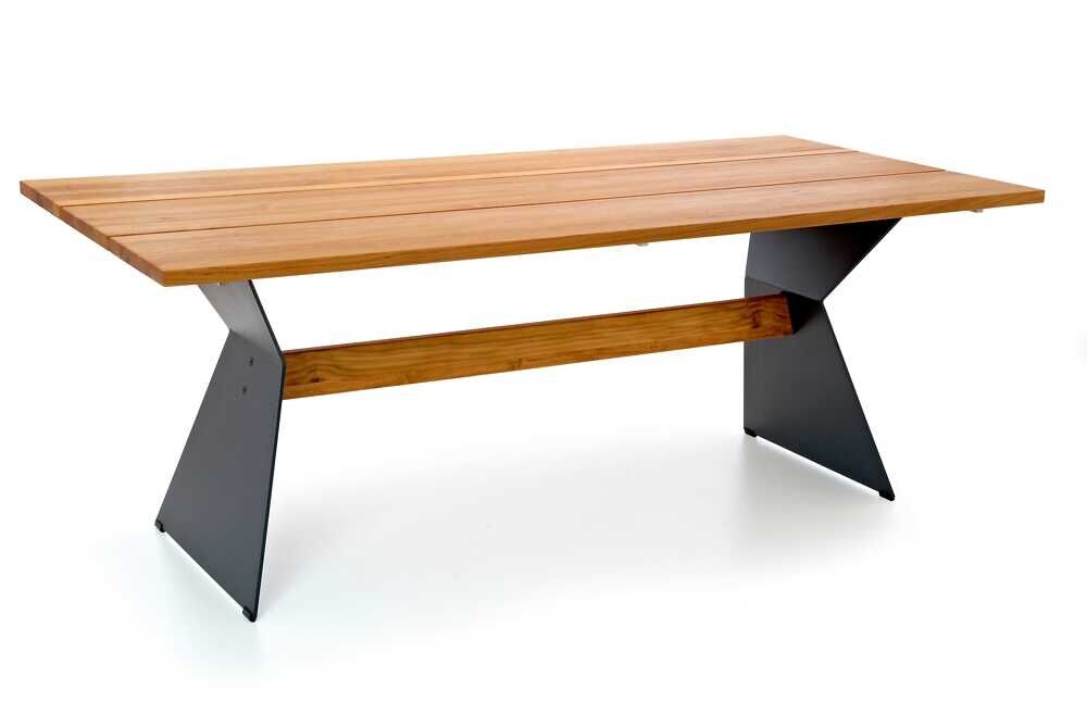 Tisch Nero Gestell Stahl Pulverbeschichtet Anthrazit Tischplatte Teak