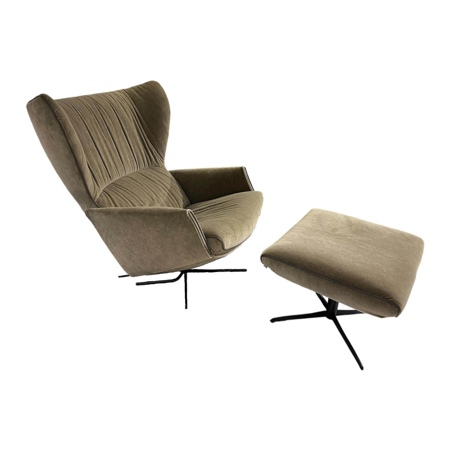 Jori - Lounge Sessel Rapsody Lounge Stoff Vittoria 4 Grau Beige 4 Stern Fuß Metall Epoxy Schwarz Inklusive Hocker - 1