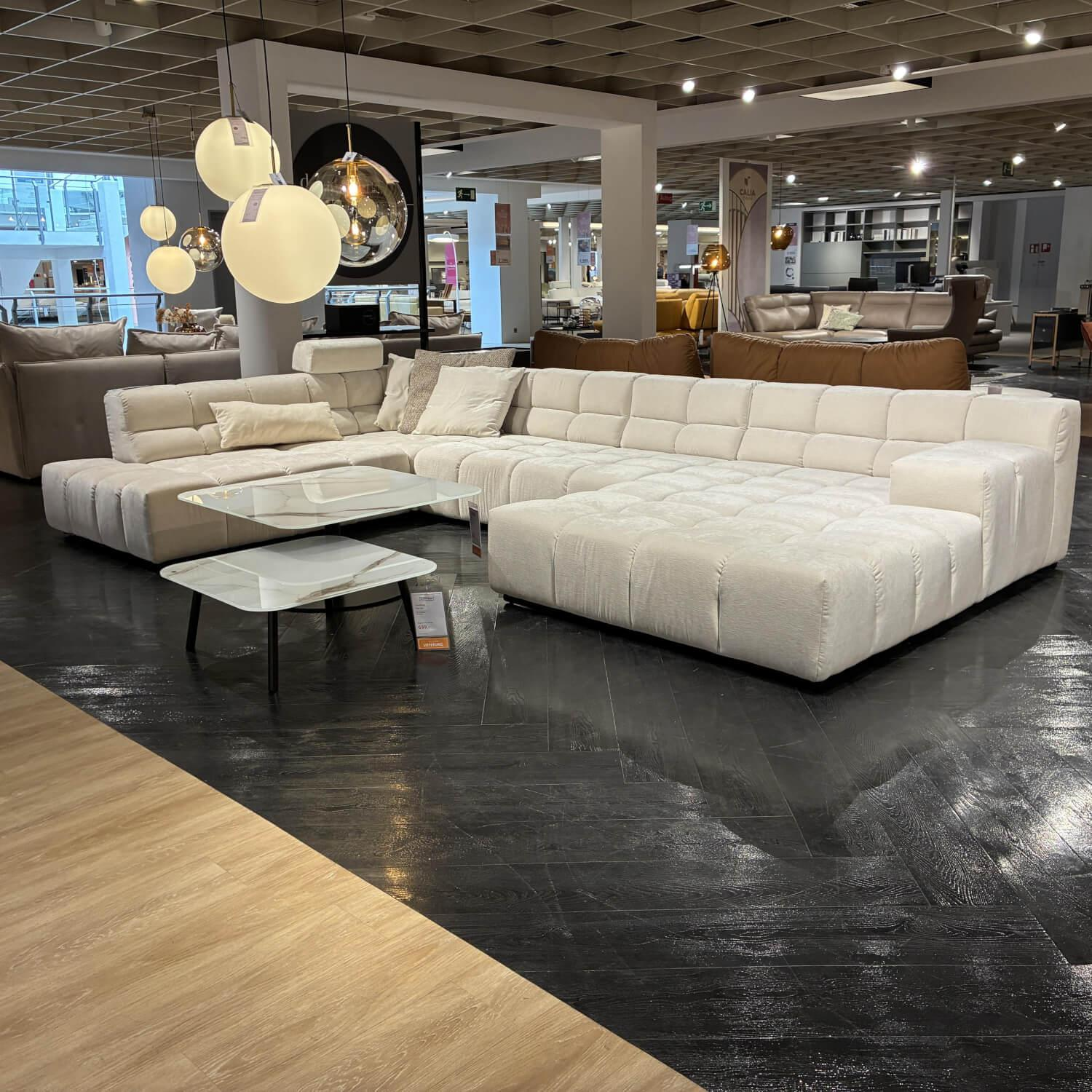 Eigene Herstellung - MARKE DESIGNWERK ANLEGEN / Ecksofa Temple Stoff Earth Ivory Weiß Metallfuß Schwarz Matt B - 5