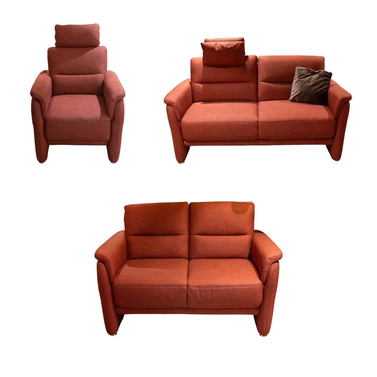 OrthoSedis - Polstergarnitur Stoff Ares Bordeaux Rot Fuß Aluminium Poliert Inklusive Kissen - 1