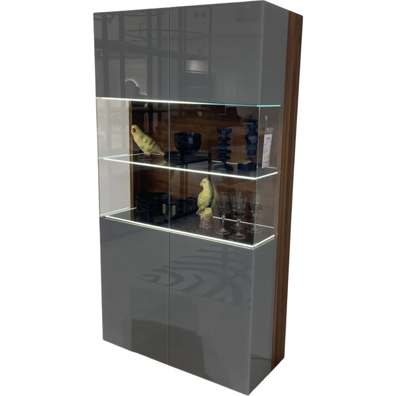 Team 7 - Vitrine Cubus VC10 Glas Mittelgrau Holz Nussbaum - 1