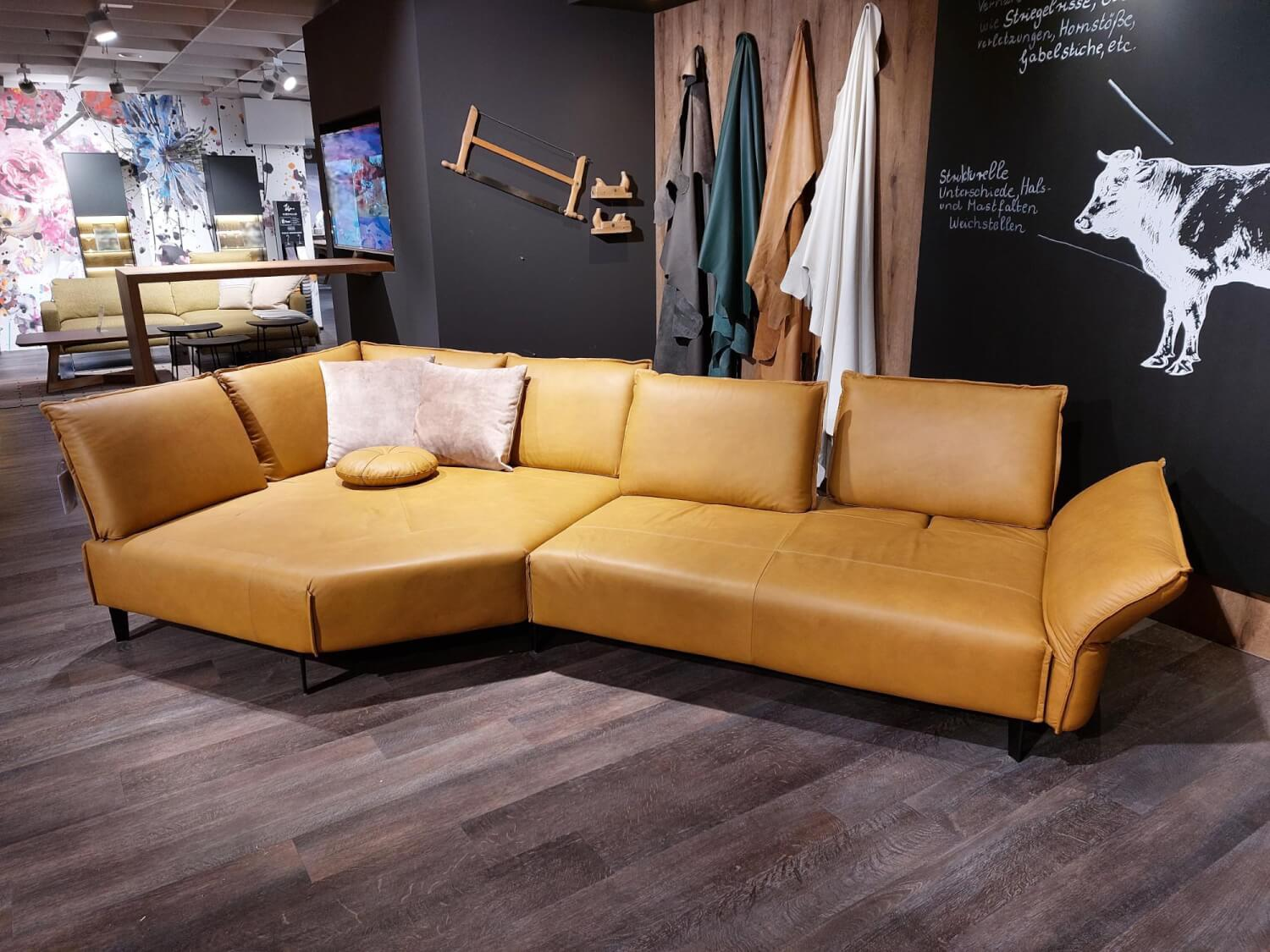 W. Schillig - Ecksofa 16660 Bonnie Leder Kurkuma Gelb Beige Braun Metallfuße Stahl Schwarz Pulverbeschichtet - 3