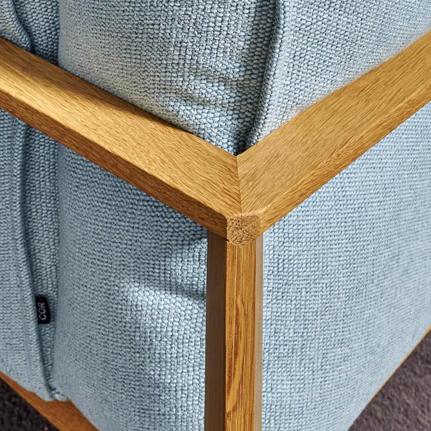 COR - Ecksofa Elm Stoff 9125 Hellblau Gestell Eiche Massiv Natur Geölt - 2