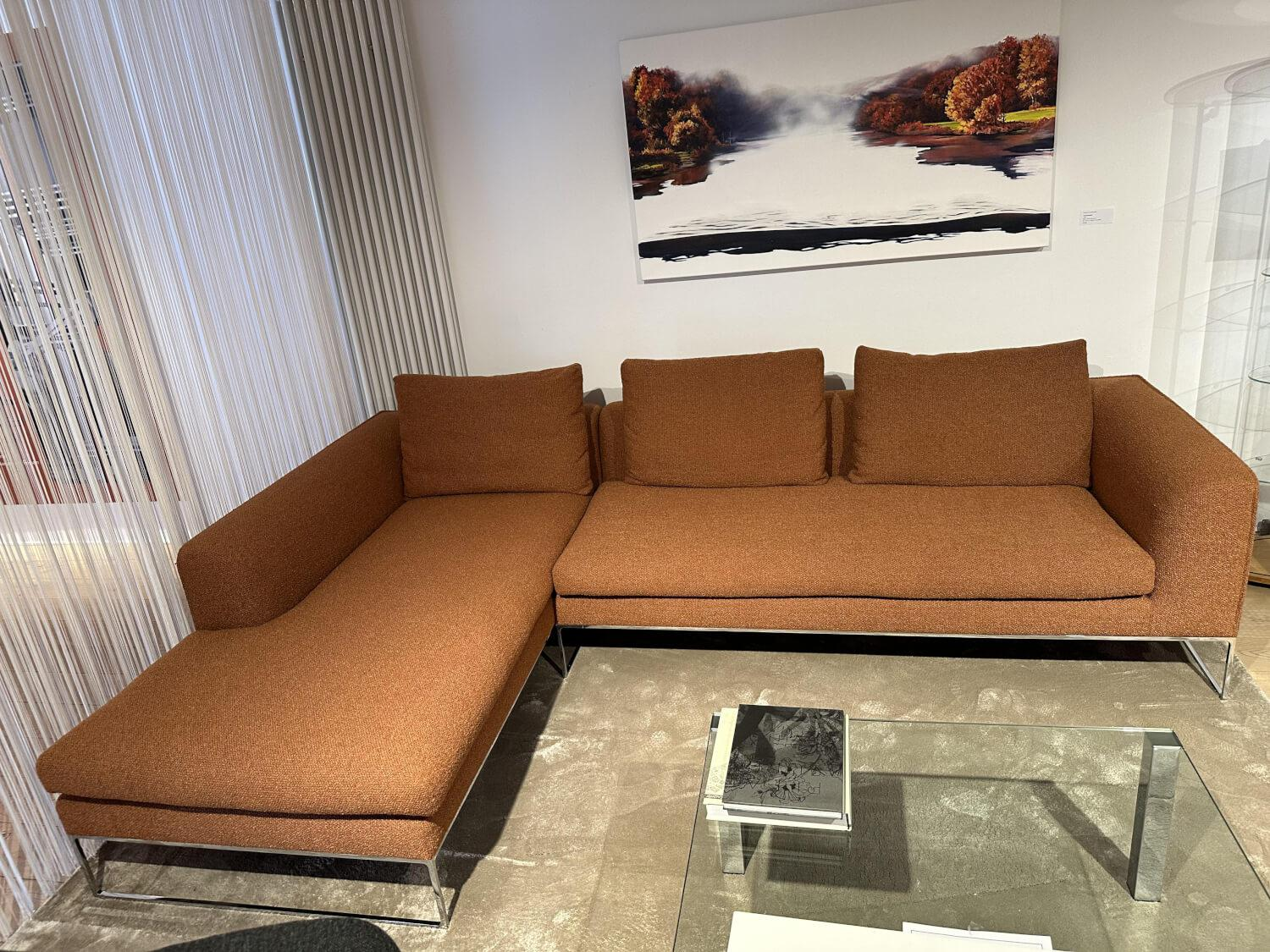 COR - Sofa Mell Lounge Stoff 8202 Rost Orange Metallfüße Chrom Ohne Kissen - 5