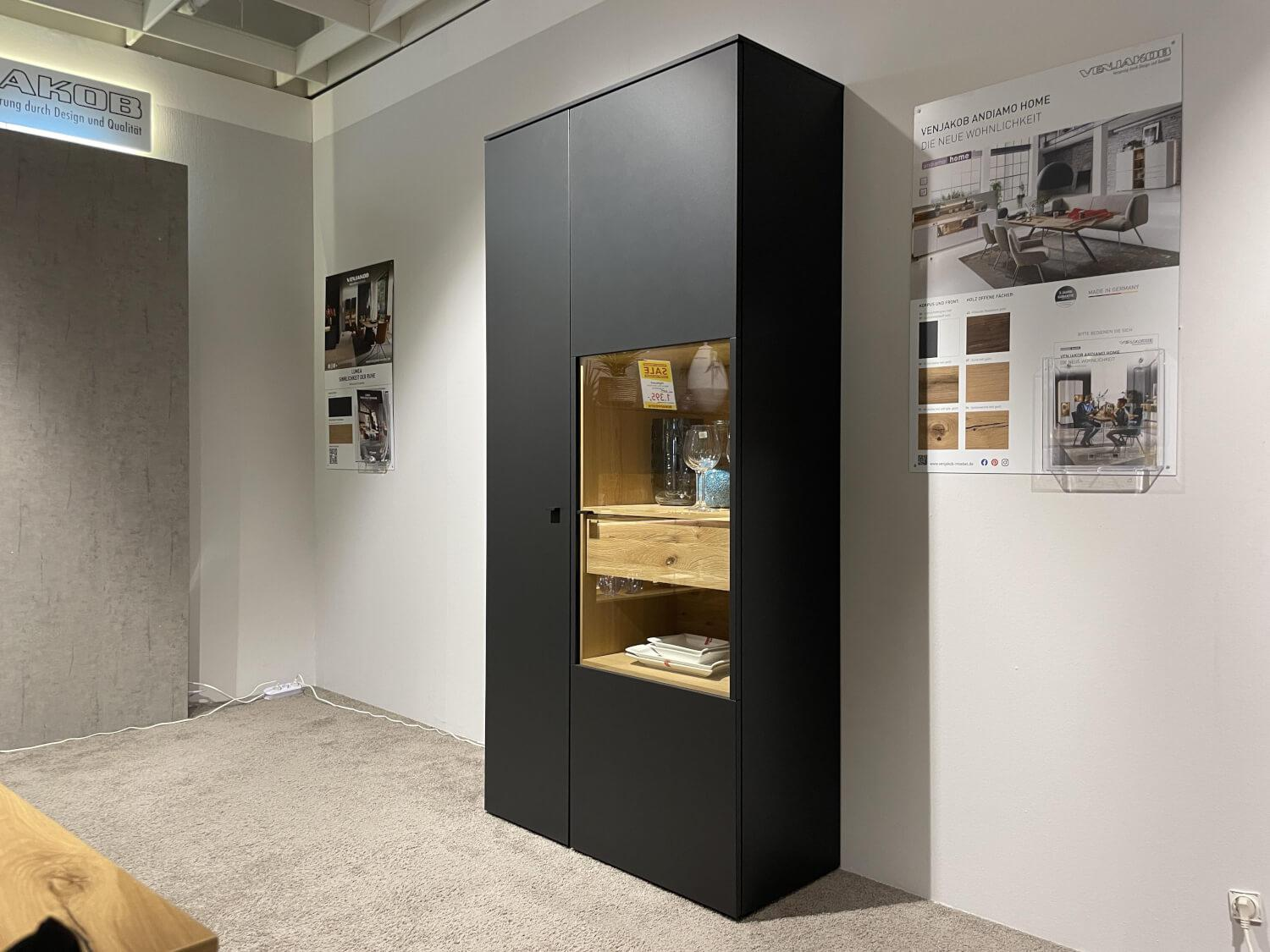 Venjakob - Vitrine Lumea 7268 3893 R Lack Anthrazit Matt Absetzung Eiche Gehackt Gebürstet Mit Beleuchtung - 9