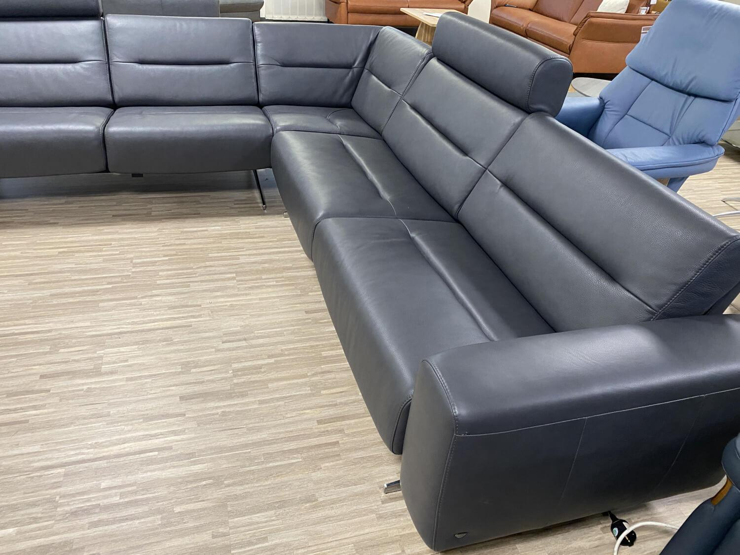 Stressless - Ecksofa Stella Leder Noblesse Grey Dunkelgrau Fuß Metallkufe Chrom Mit Breite Armteile Und 2 Kopfstützen - 3