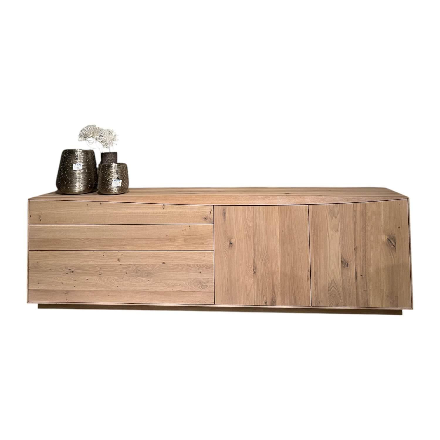 Anrei - Sideboard Puro Wave Massivholz Eiche Weiß Geölt Rückwand Lichtgrau Lackiert Sideboard Puro Wave Massivholz Massivholz Eiche Weiß Geölt Rückwand Lichtgrau Lackiert - 1