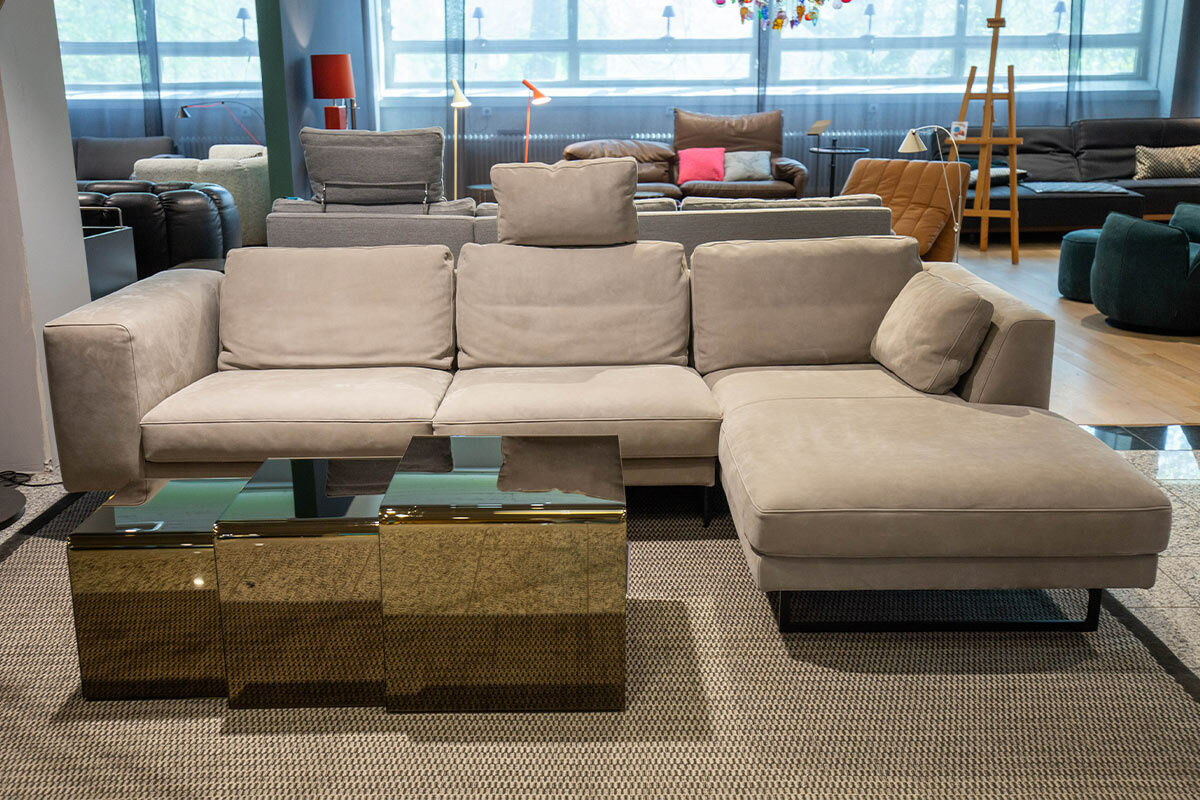 De Sede - Ecksofa DS-748 Leder 43 Kaschmir 17 Taupe Gestell Schwarz Matt mit Kopfstützbügel und 2 Kissen  - 7