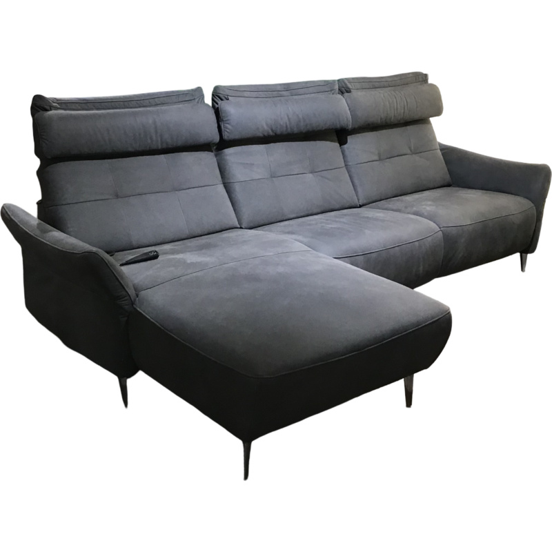 Polinova - Ecksofa Patras Leder Aurelia Graphit Grau Füße Aluminium Poliert mit Verstellfunktionen - 1