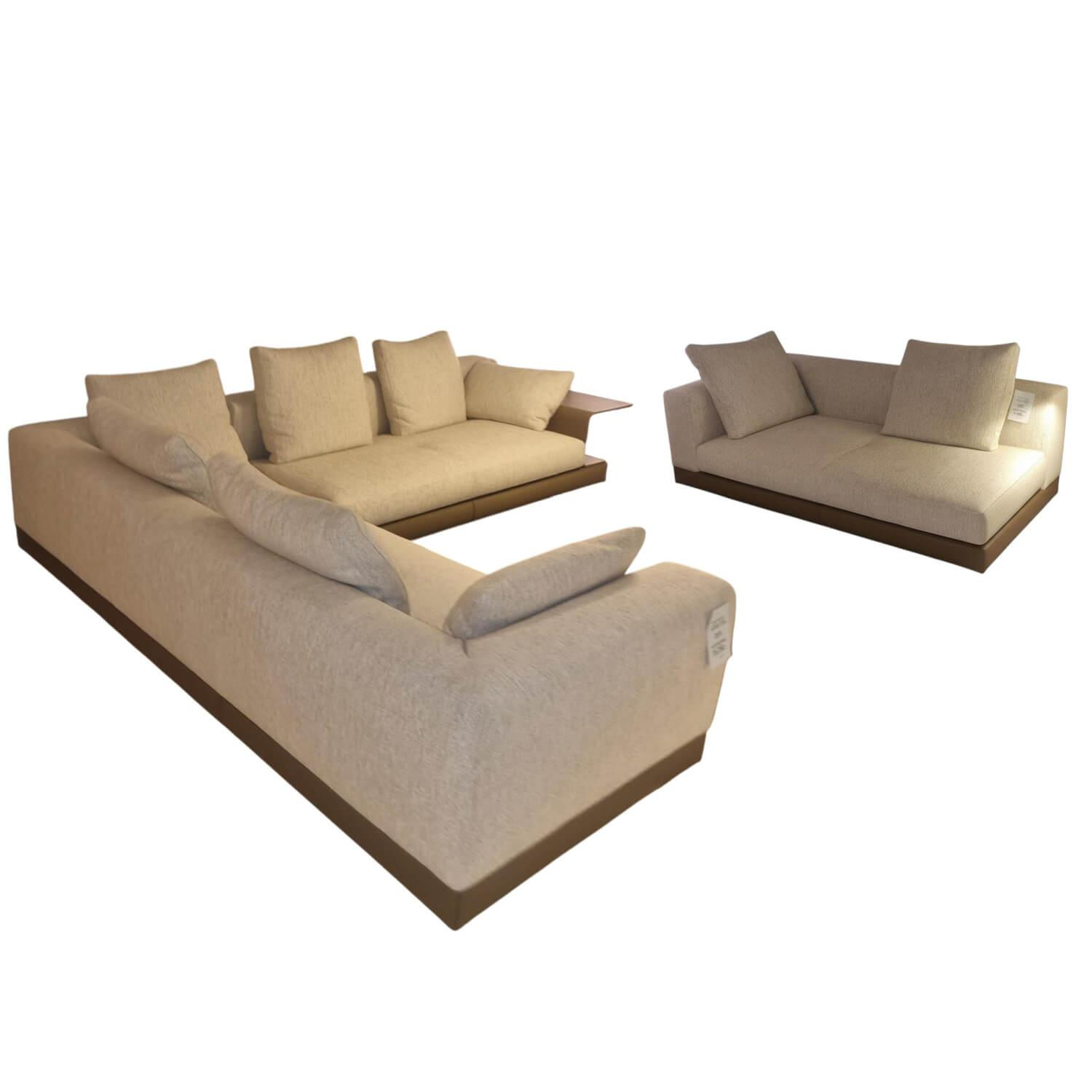 Minotti - Garnitur Connery Stoff Fisher Col. 01 Ecru Beige Base Aspen Leder Khaki - 1