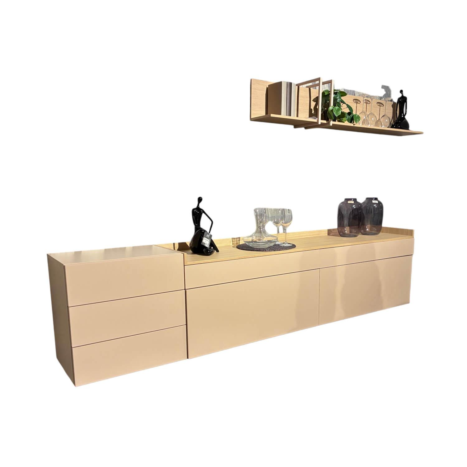 Contur - Wohnwand Venzone Lack Pesca Pfirsich Rosa Platte Eiche Furniert - 1