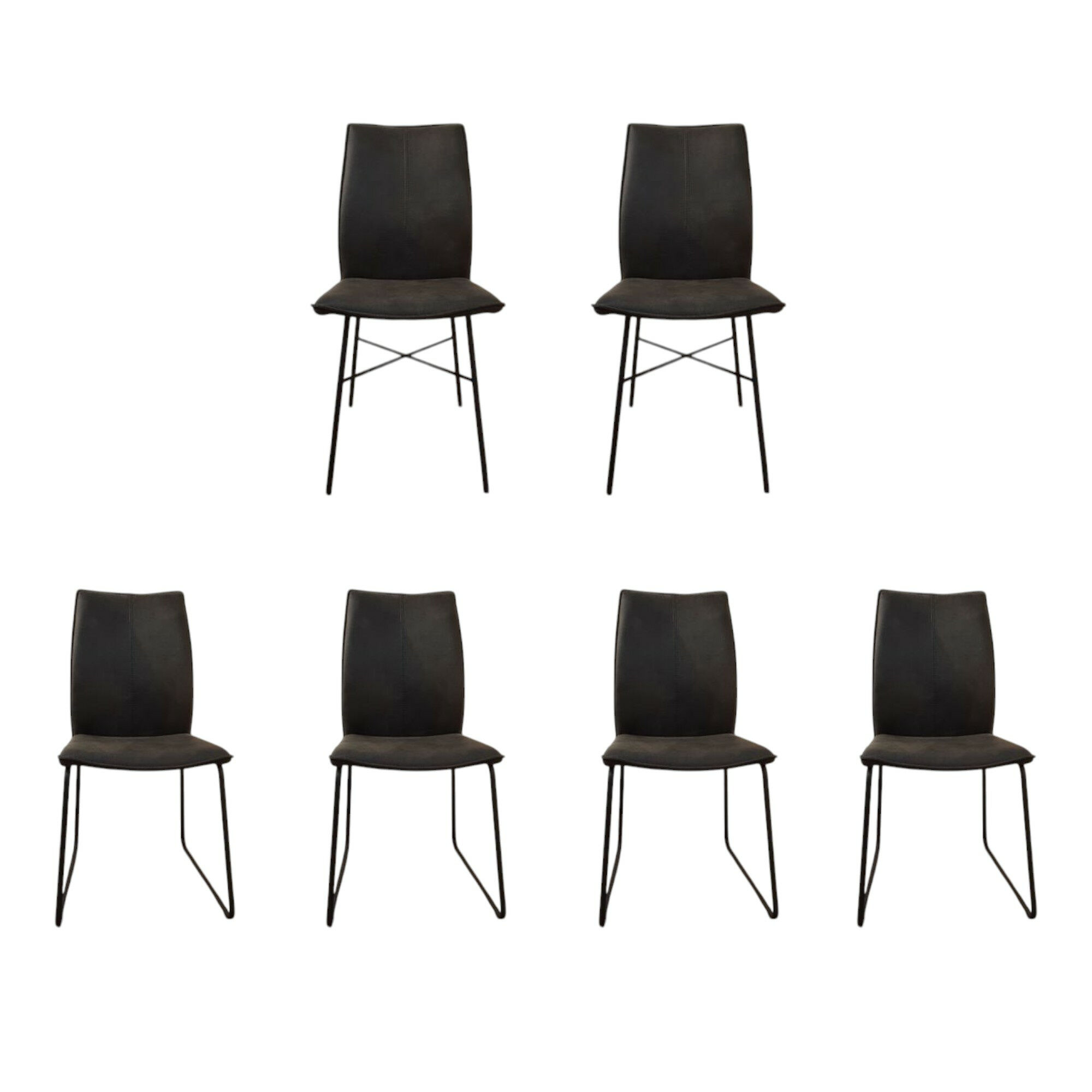 Niehoff - 6er Set Stuhl Capri Stoff Vintage-Microfaser Aberdeen Anthrazit Gestell Roheisen Geschwärzt - 1