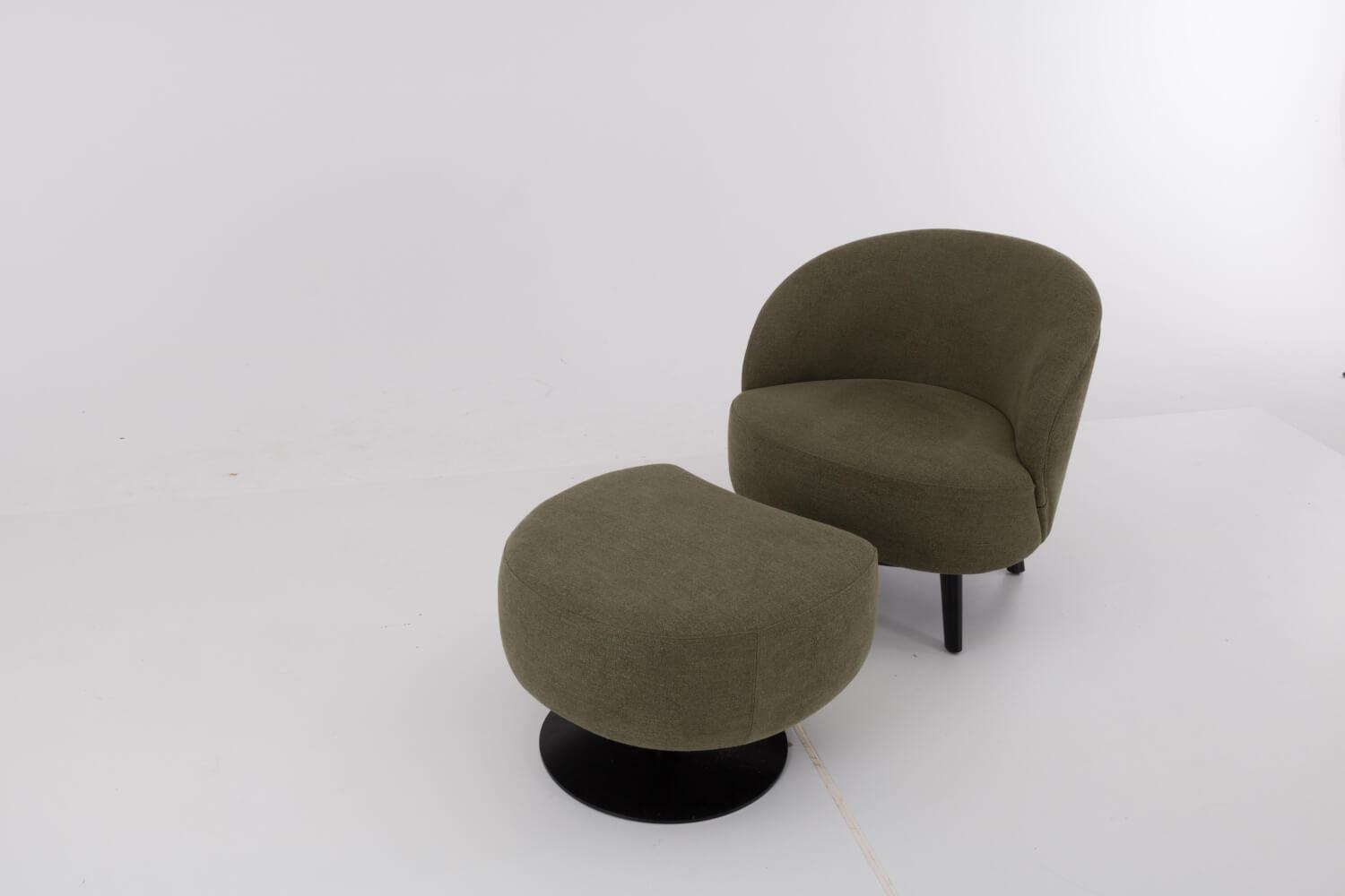 Werther - Sessel Salon Stoff U3334J Grün Füße Holz Schwarz Inklusive Hocker Mit Drehteller Schwarz - 7