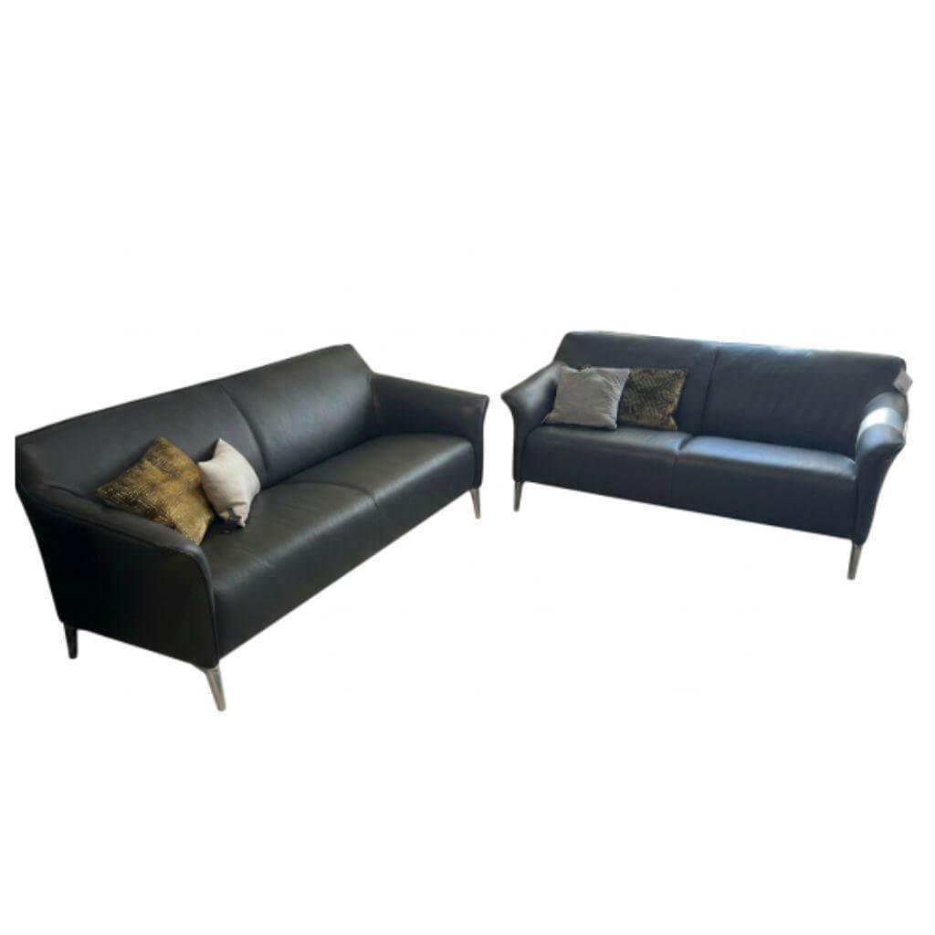 Leolux - Sofa Garnitur Mayon 2 + 3 Sitzer Leder Senso 3906 Ombra Anthrazit Gestell Aluminium Poliert - 1