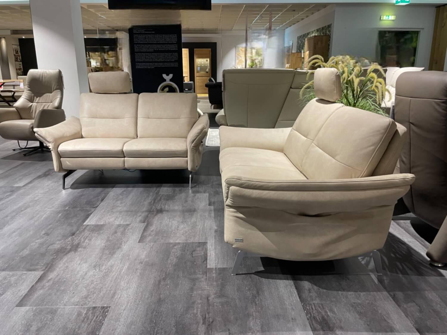 himolla - Polstergarnitur Teoma 6076 R Leder Eleganza 27 Elfenbein Beige Metallfüße Edelstahloptik - 4