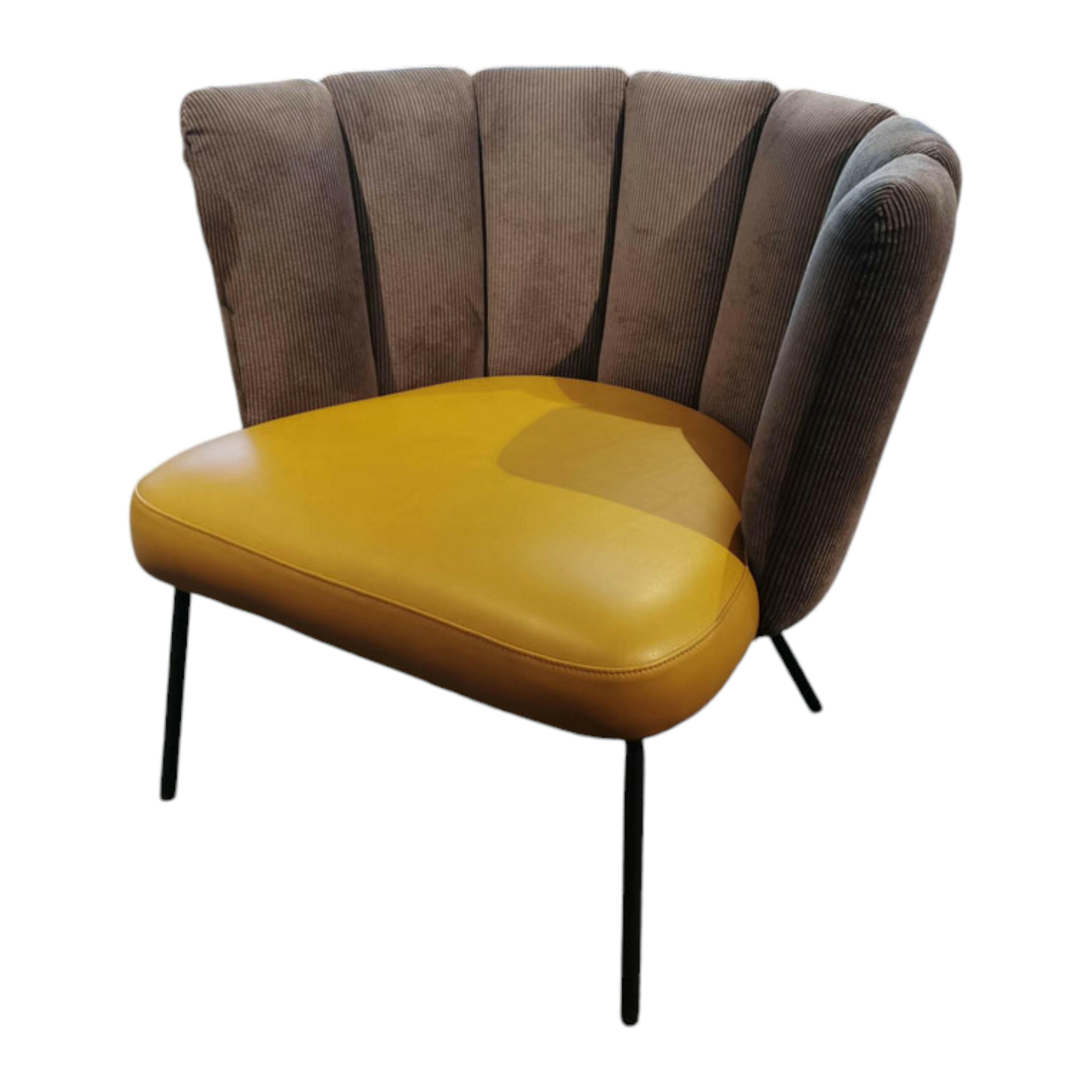 KFF - Sessel Gaia Lounge Stoff Lisboa Graubraun Leder Sauvage Citrin Dunkelgelb Füße Anthrazit - 1