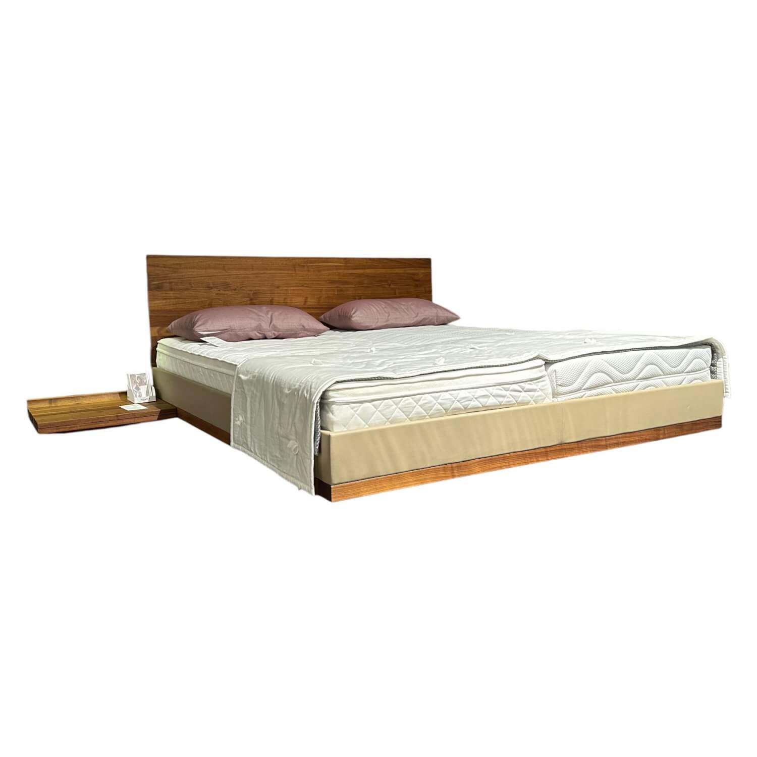 Team 7 - Bett Riletto Nussbaum Naturöl Seiten Leder Kiesel Beige Mit 2 Laden - 1