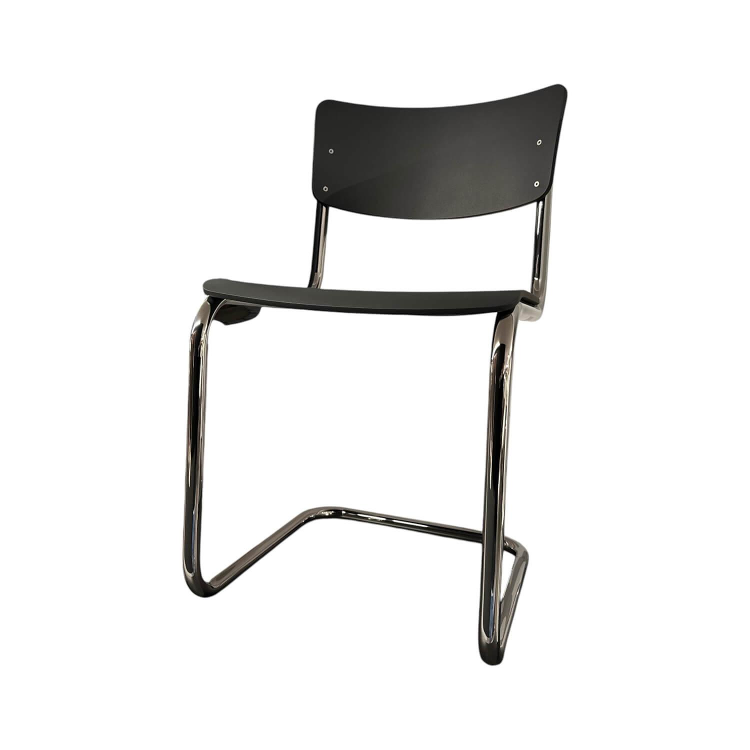 Thonet - Freischwinger Stuhl S43 Sitz Und Rücken Strukturlack Matt Anthrazit Gestell Stahl Hochglanz Verchromt - 1
