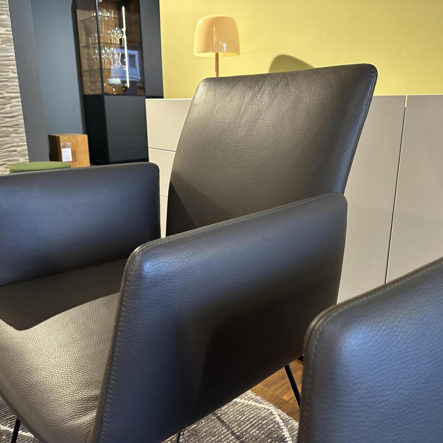 COR - 3er-Set Armlehnstuhl Jalis Leder Dura 171 Anthrazit Drahtgestell Metall Schwarz Mit Hohem Rücken Und Filzgleitern - 5