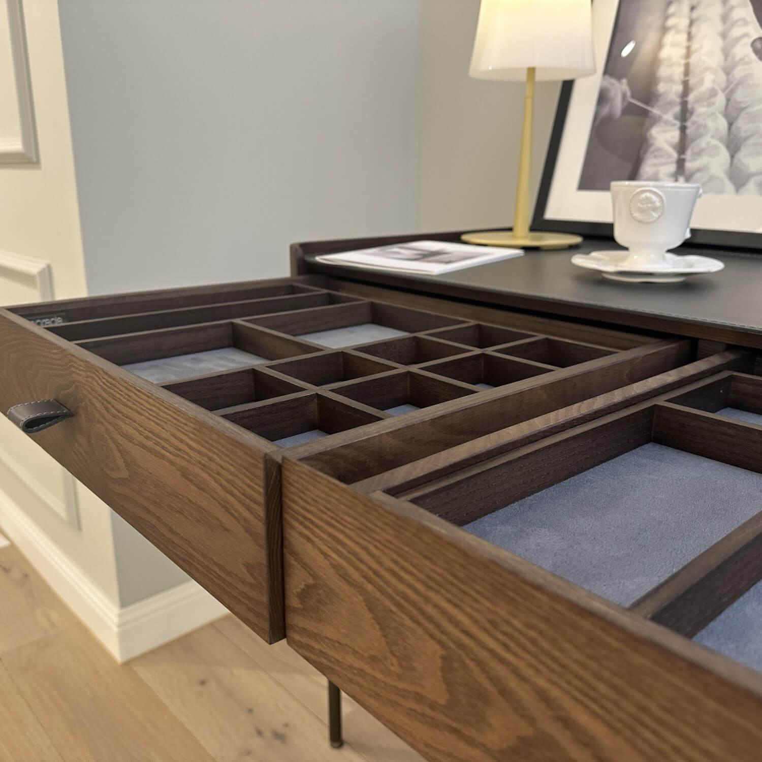 Porada - Schminktisch Dafto Esche Nussbaumfarbig Gebeizt Metall Bronzefarbig - 7